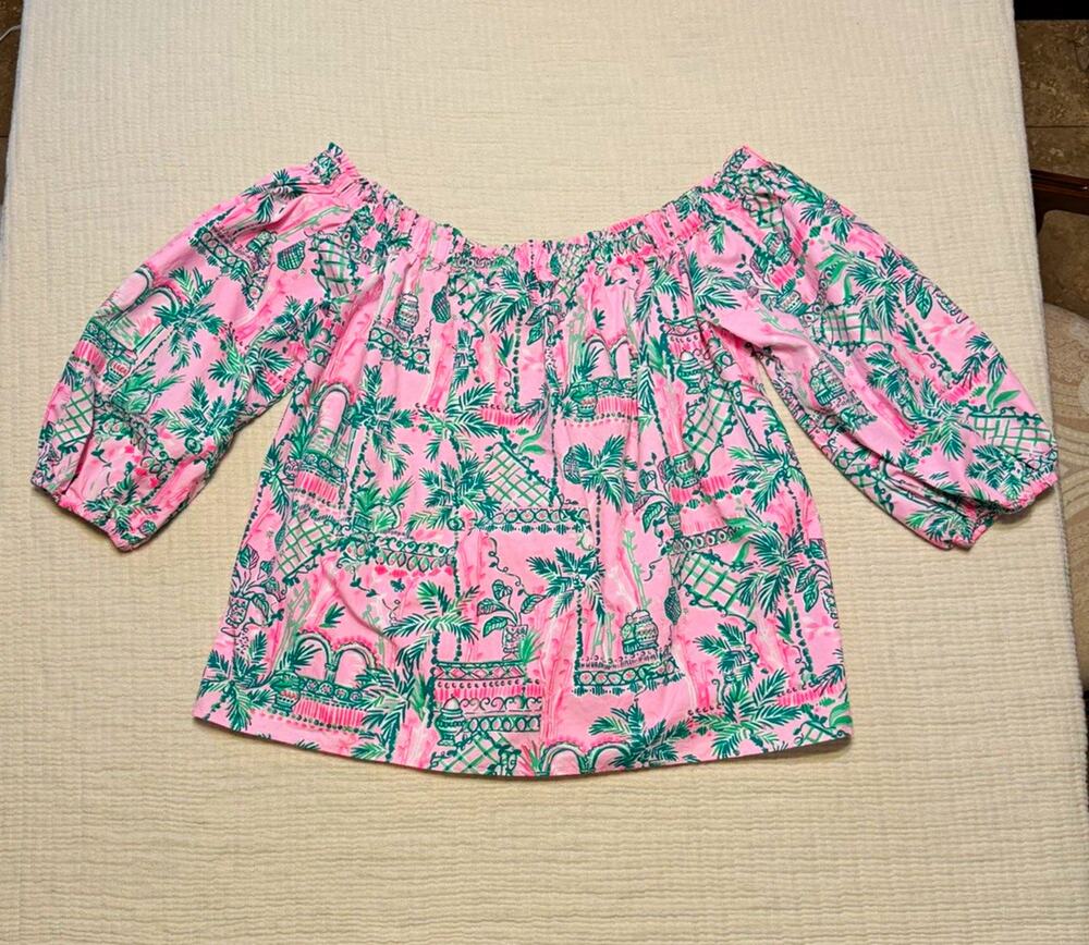 Lilly Pulitzer Winifred Off-Shoulder Blouse Mandevilla Baby Always XL